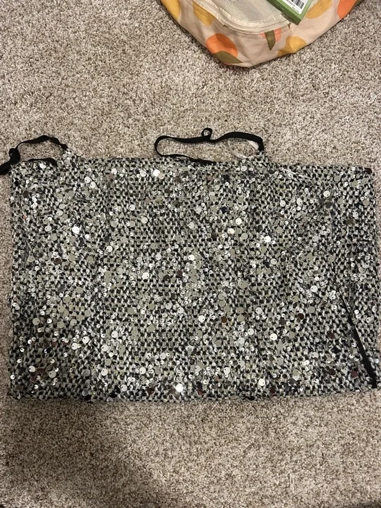 Lulu's Silver Sequin Mini Dress with Black Straps - Picture 2 of 3